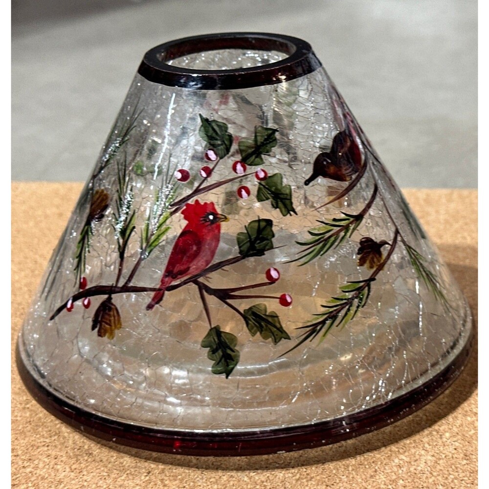Yankee Candle Glass Jar Shade Large Topper Crackle Cardinal Pine Cone Berries